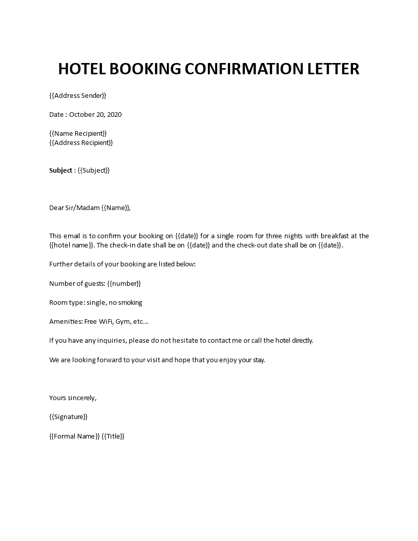 Detail Hotel Reservation Confirmation Template Nomer 11