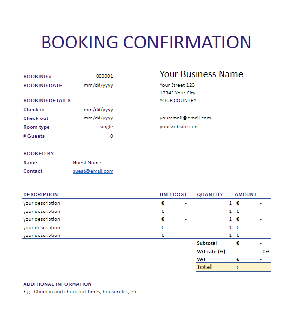 Detail Hotel Reservation Confirmation Template Nomer 17