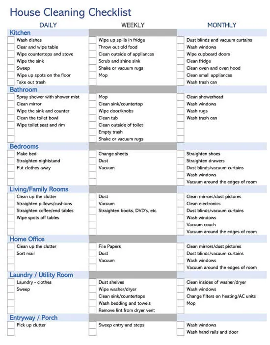 Detail Housekeeping List Template Nomer 11