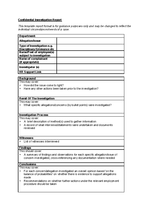 Hr Investigation Report Template - KibrisPDR