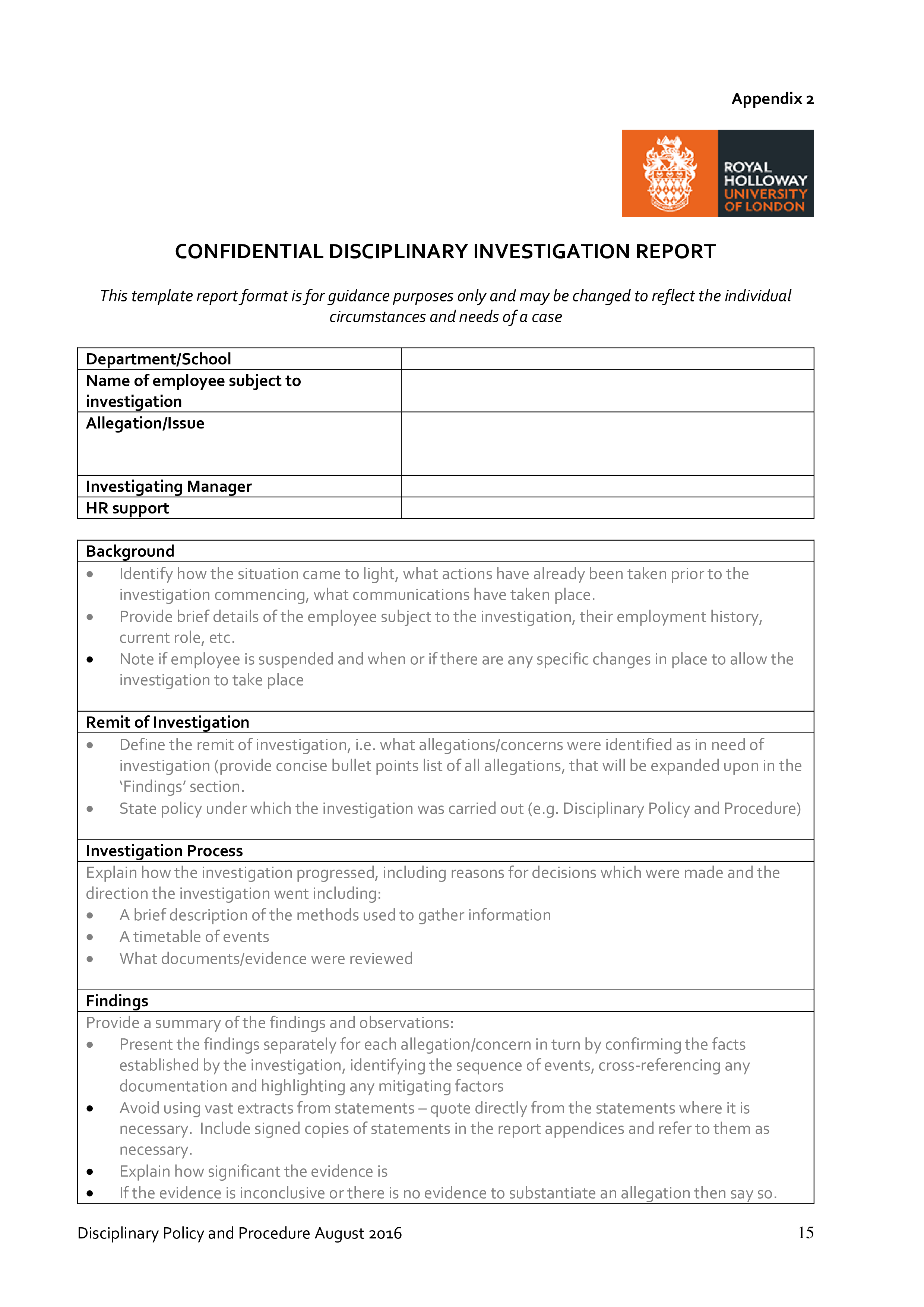 Detail Hr Investigation Report Template Nomer 16
