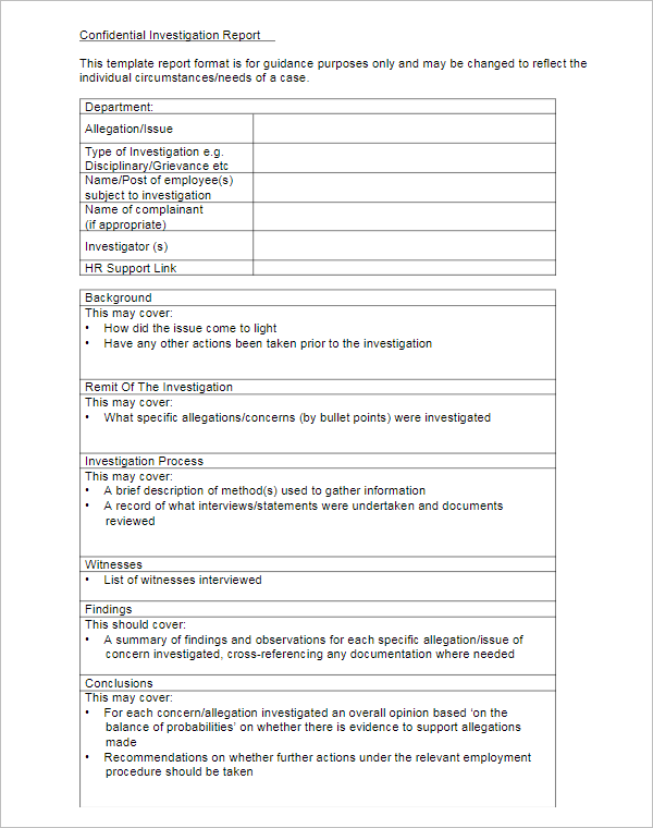 Detail Hr Investigation Report Template Nomer 23