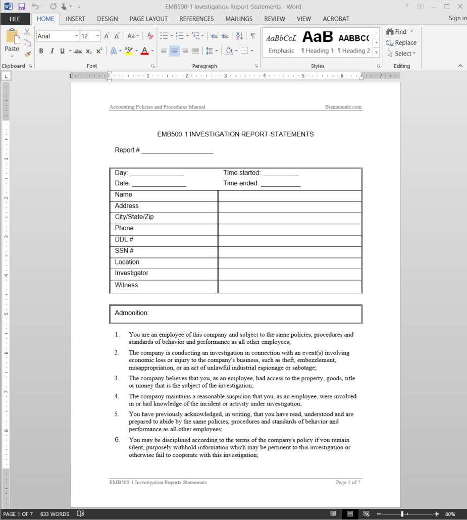 Detail Hr Investigation Report Template Nomer 38