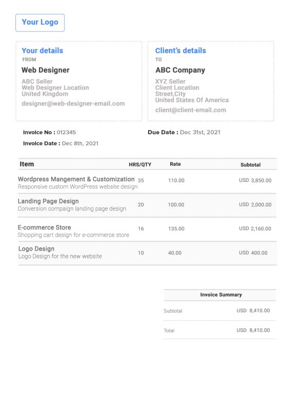 Detail Html Css Invoice Template Free Nomer 12