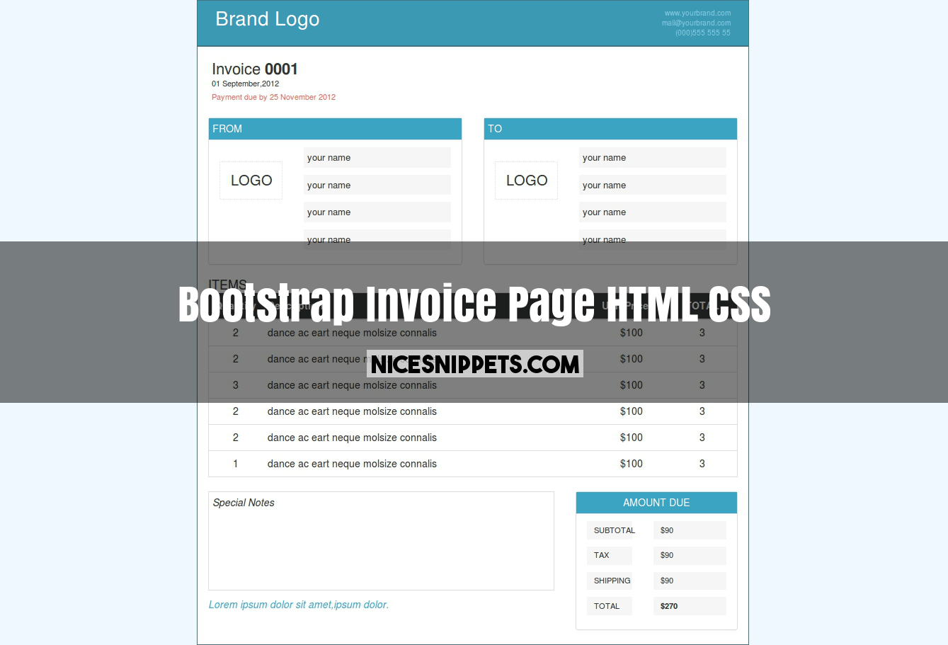 Detail Html Css Invoice Template Free Nomer 7