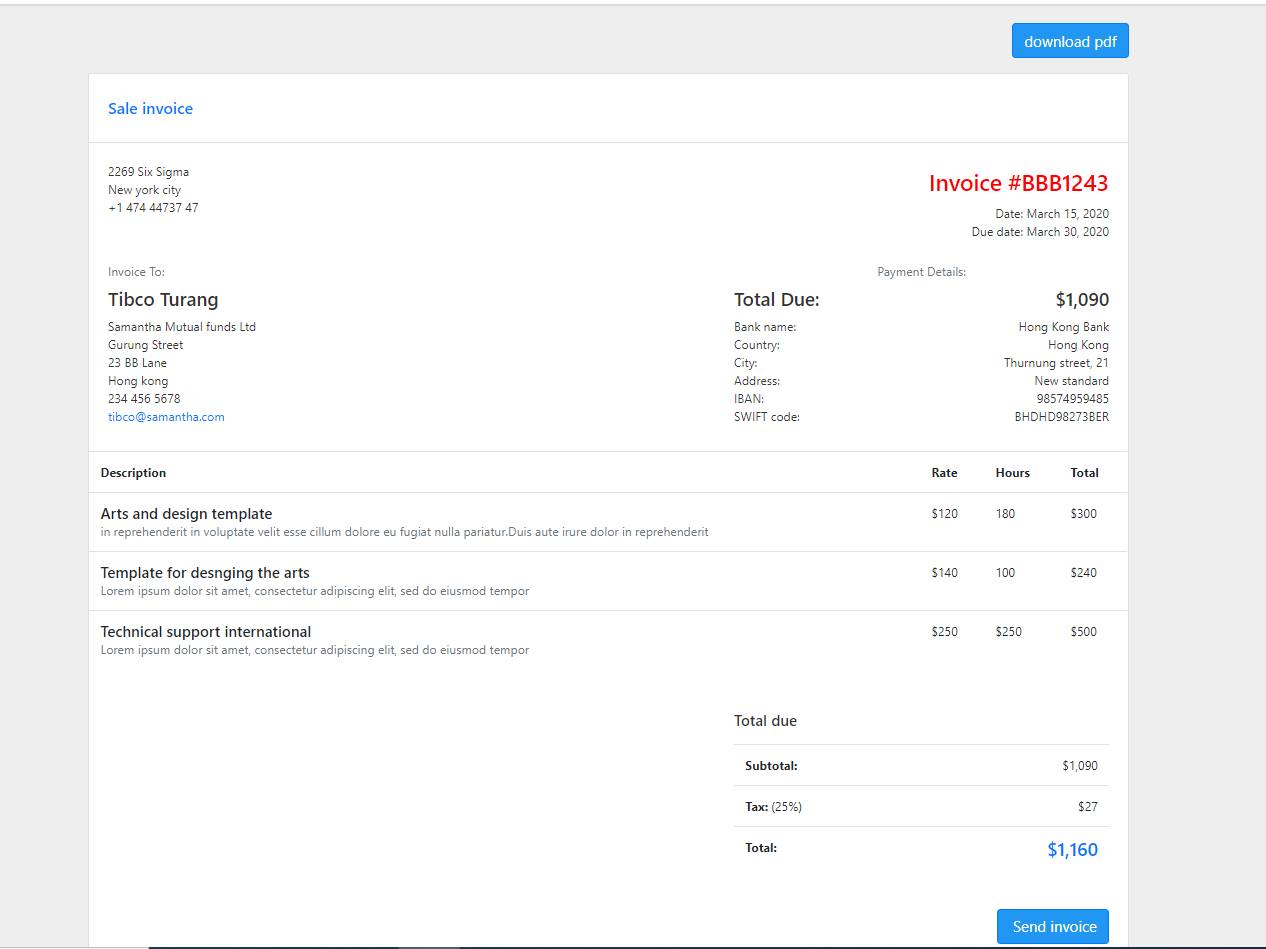 Detail Html Invoice Template Nomer 53