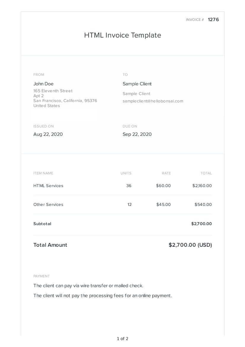 Detail Html Invoice Template Nomer 8