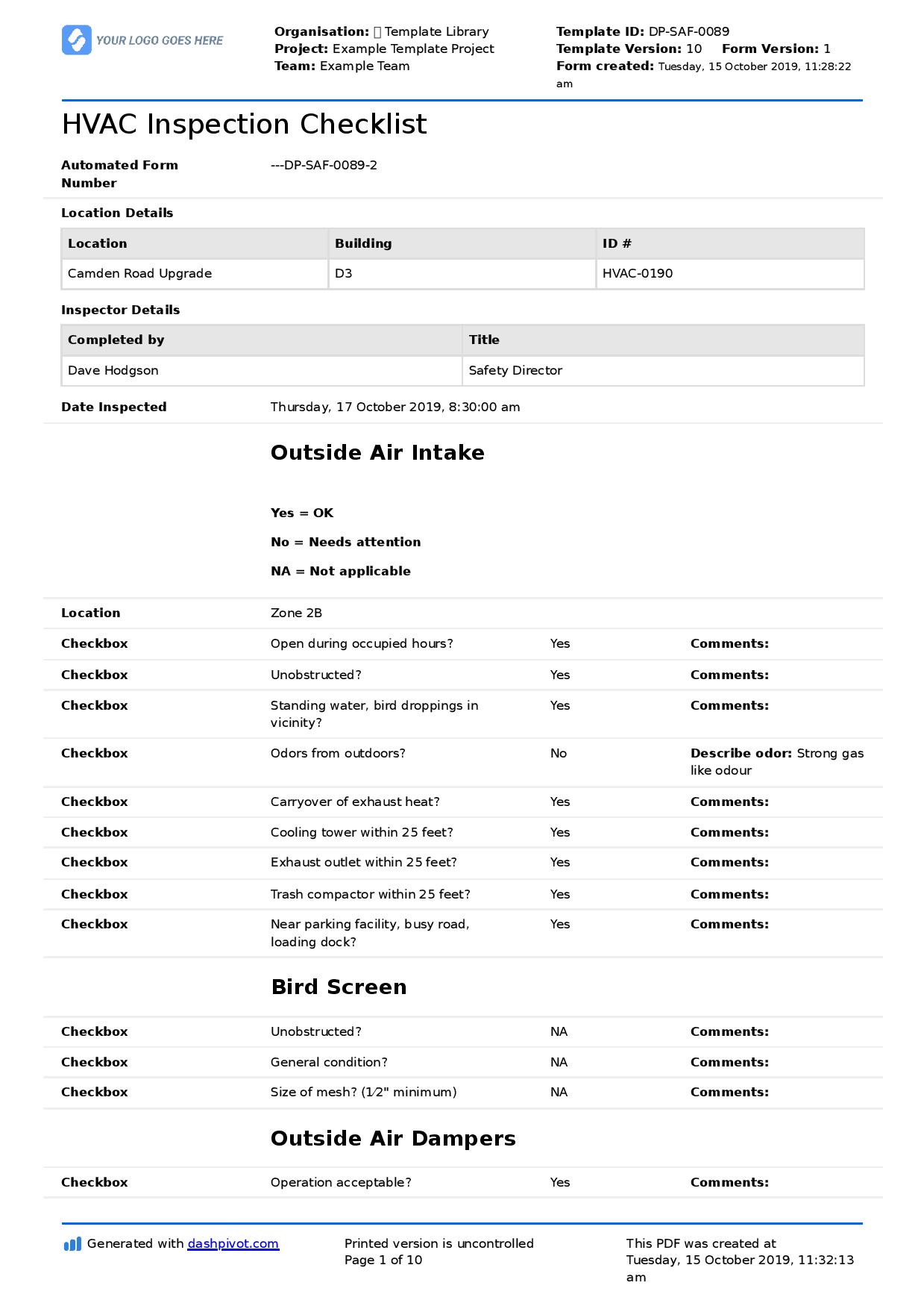 Detail Hvac Report Template Nomer 2