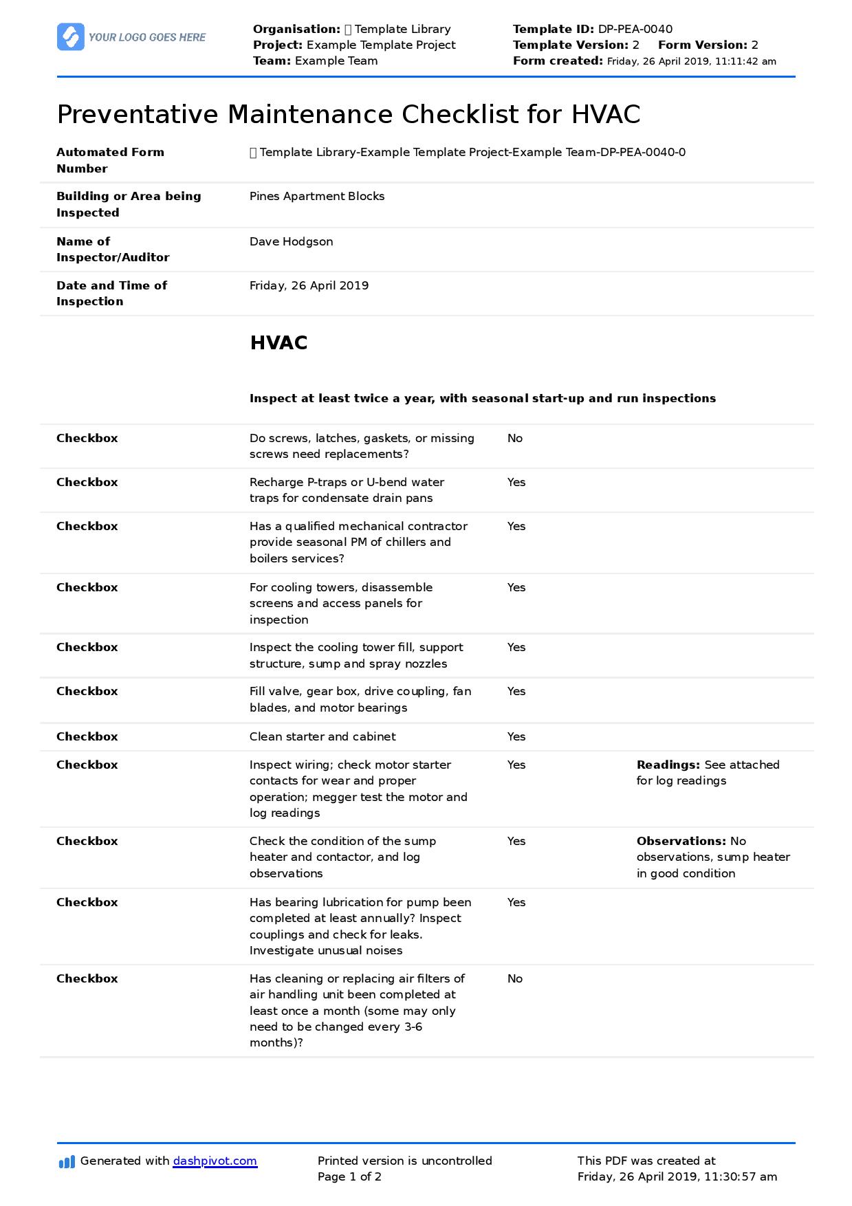 Detail Hvac Report Template Nomer 6