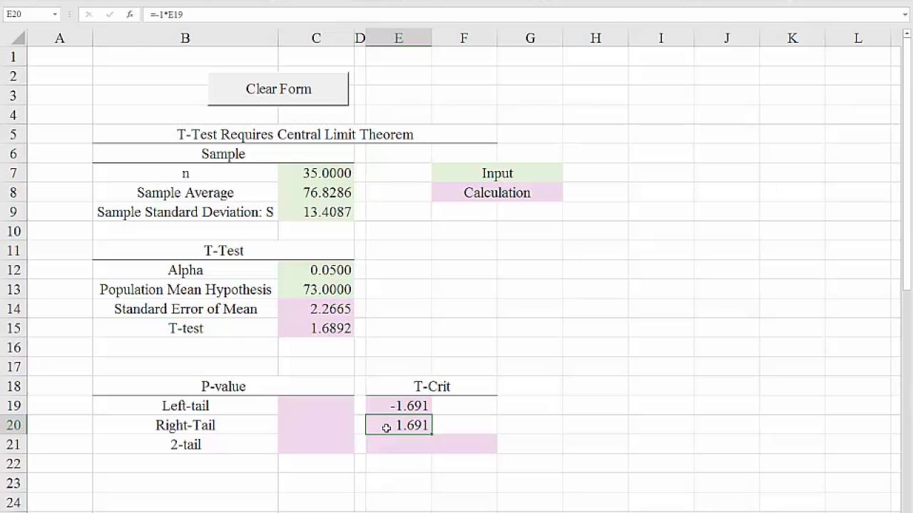 Hypothesis Testing Excel Template - KibrisPDR