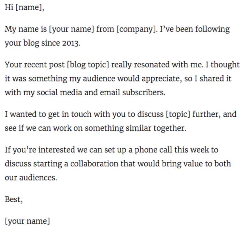 Influencer Contact Template