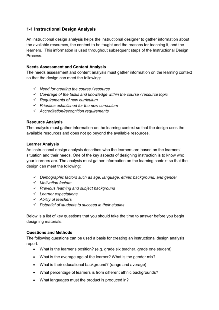 Detail Instructional Design Analysis Template Nomer 44