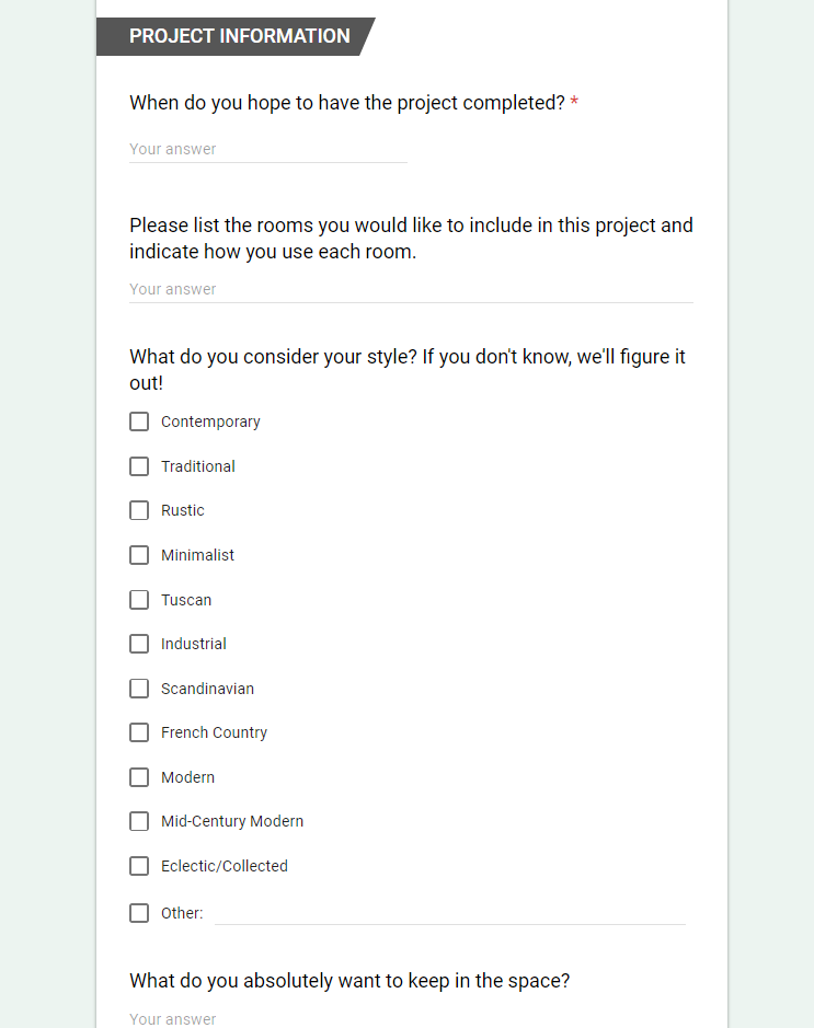 Detail Interior Design Questionnaire Template Nomer 2