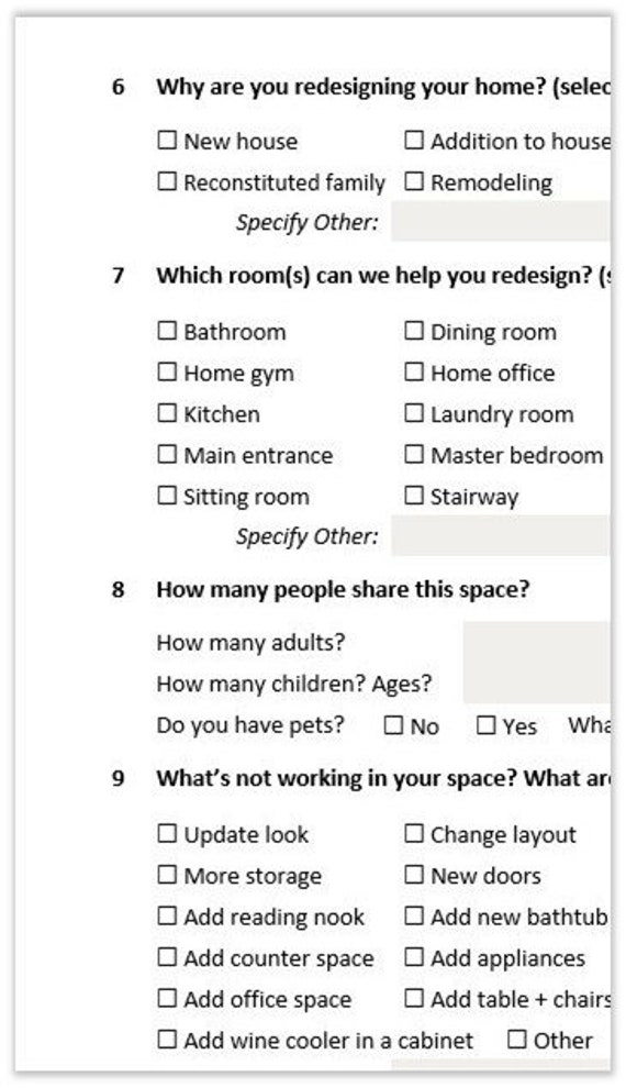 Detail Interior Design Questionnaire Template Nomer 10