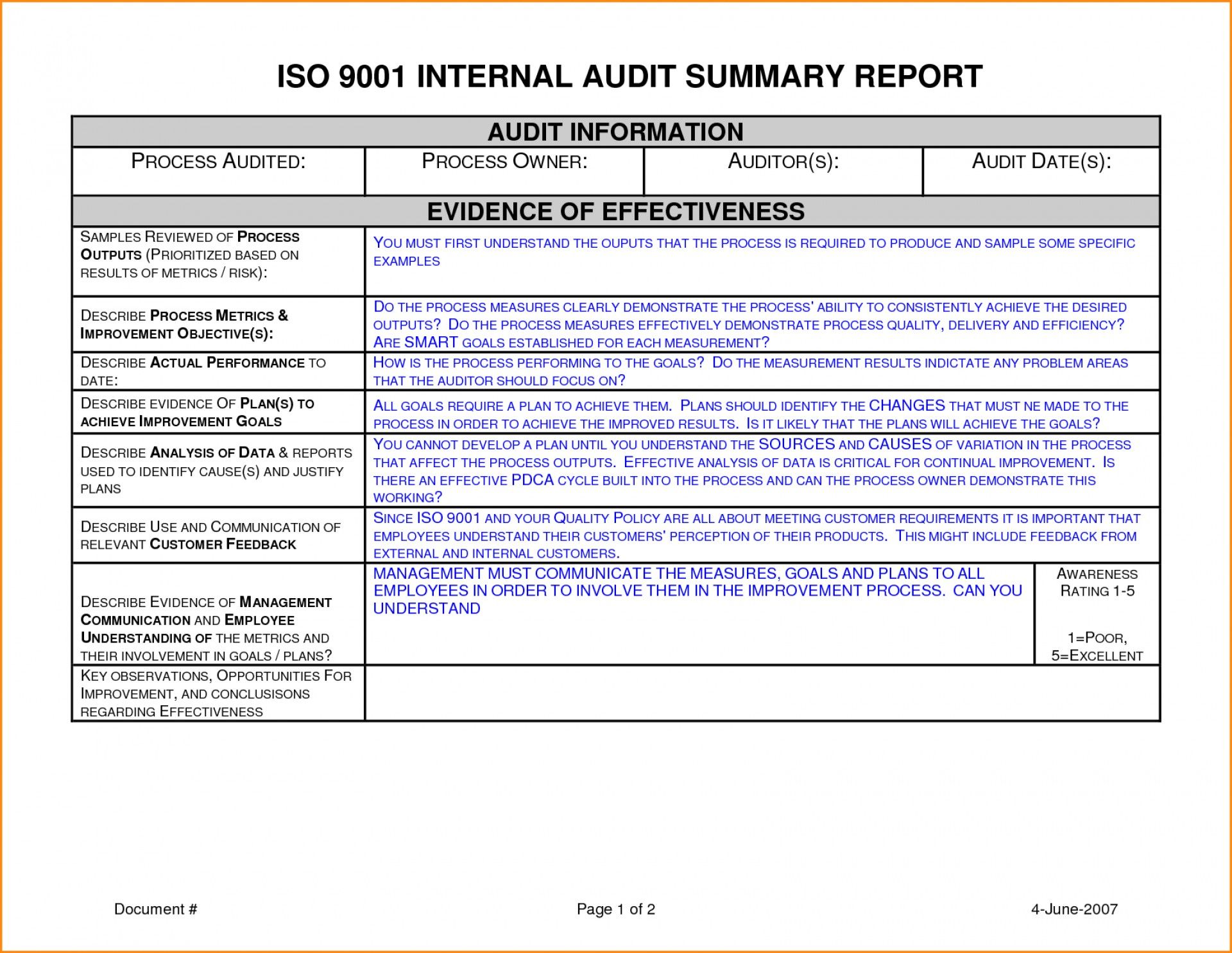 Detail Internal Audit Report Template Nomer 25