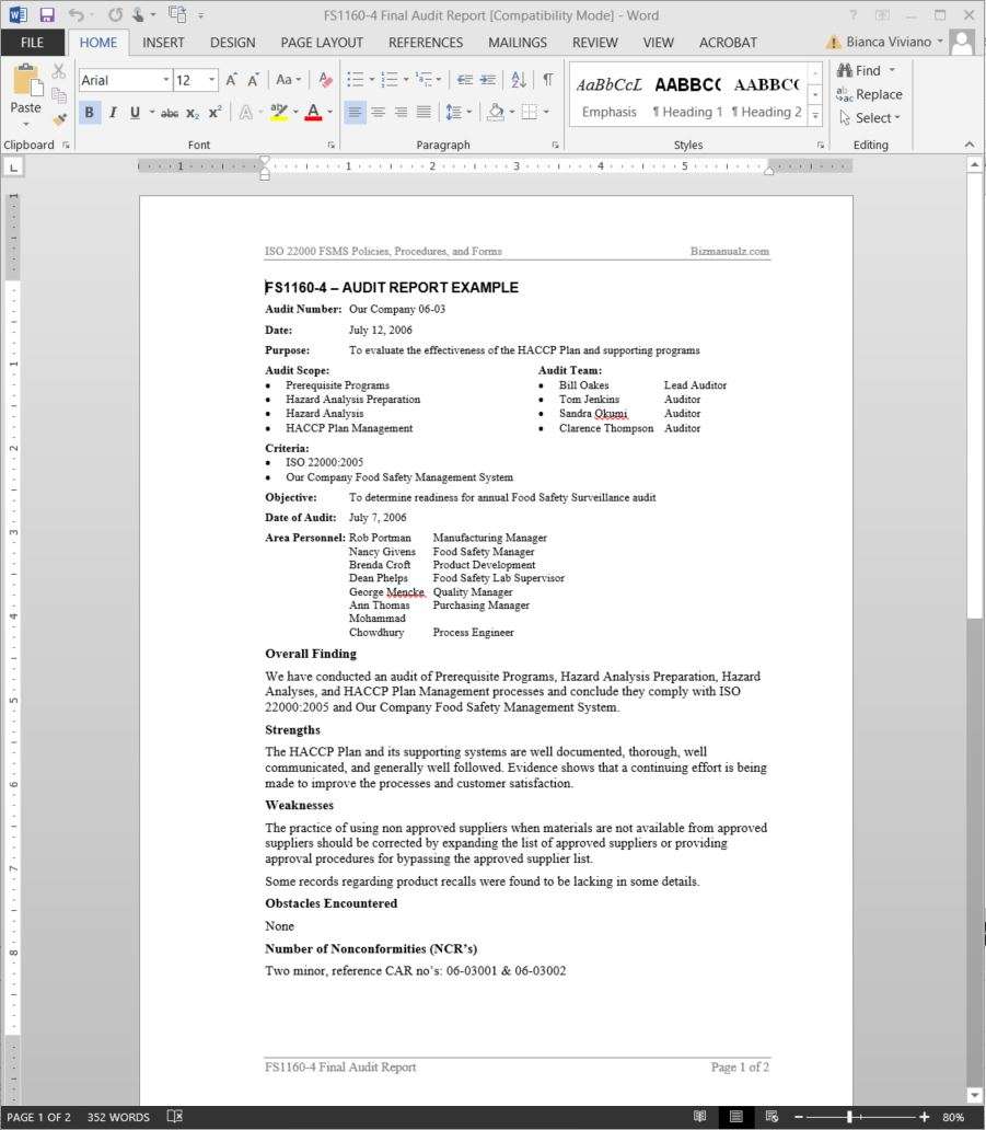 Detail Internal Audit Report Template Nomer 50