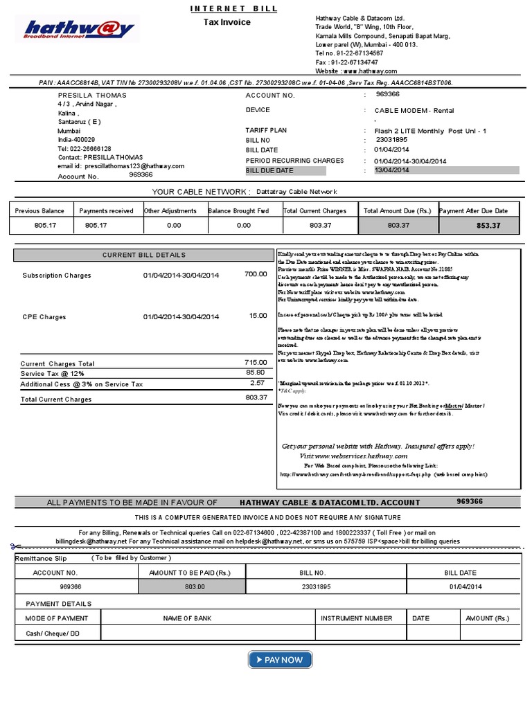 Detail Internet Bill Invoice Template Nomer 26