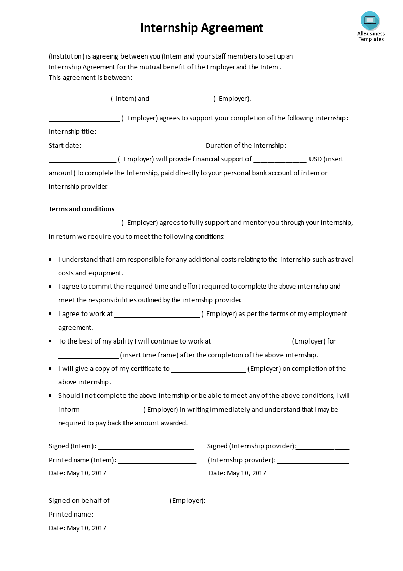 Detail Internship Contract Template Nomer 13