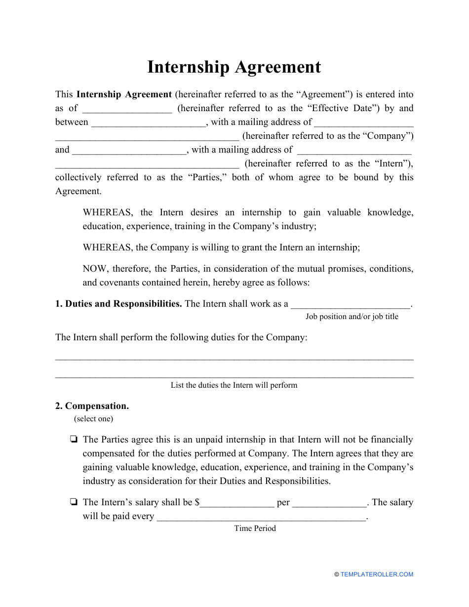Detail Internship Contract Template Nomer 3