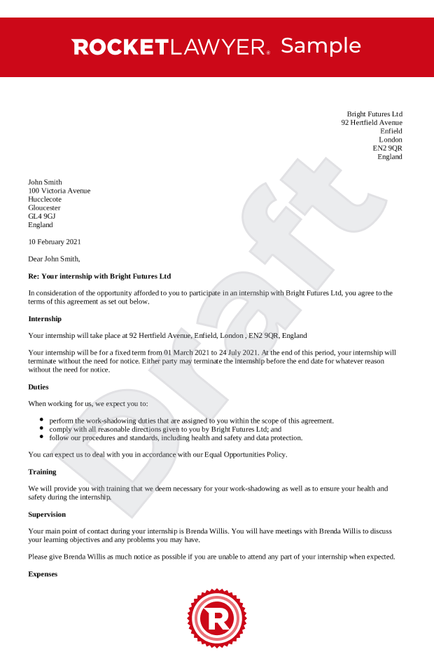 Detail Internship Contract Template Nomer 29