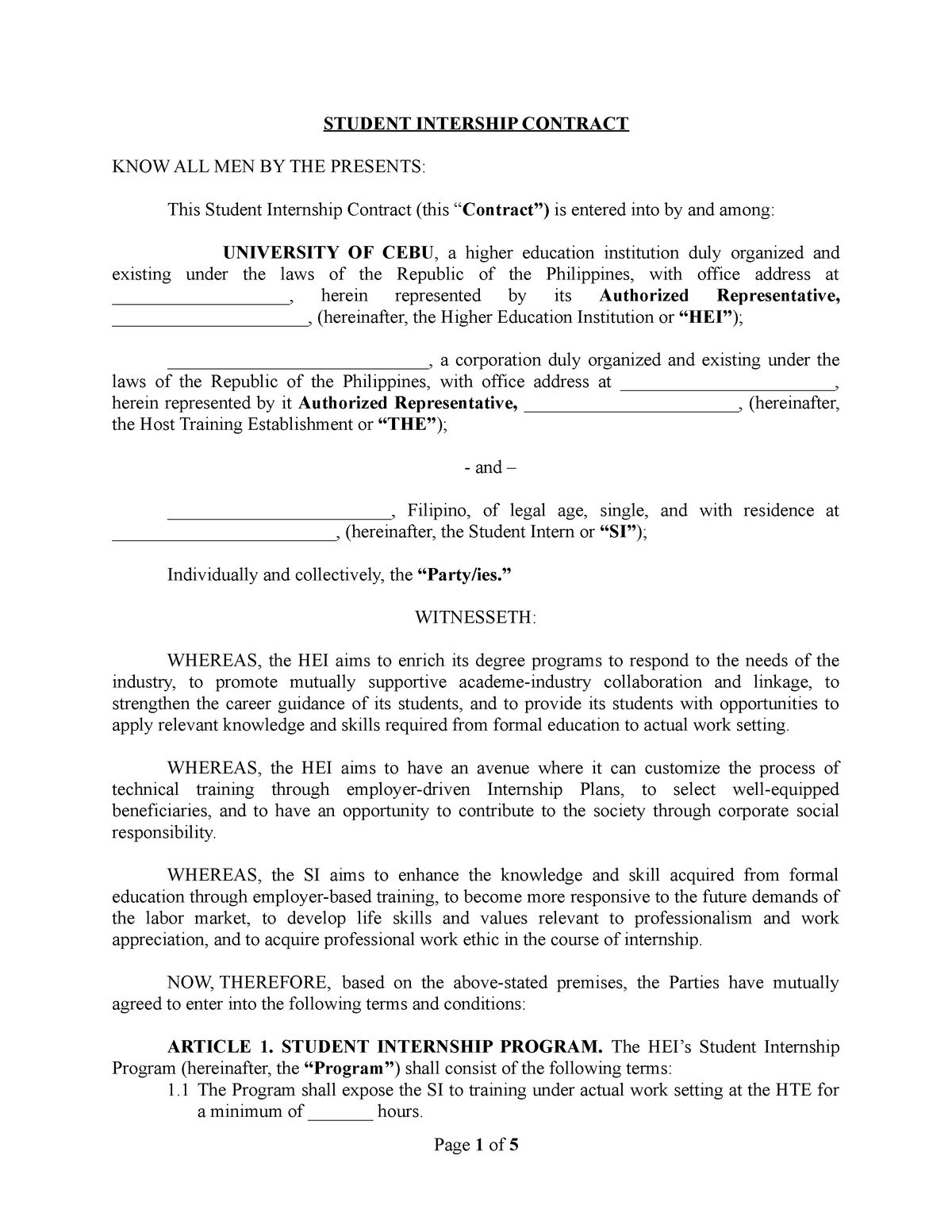 Detail Internship Contract Template Nomer 40
