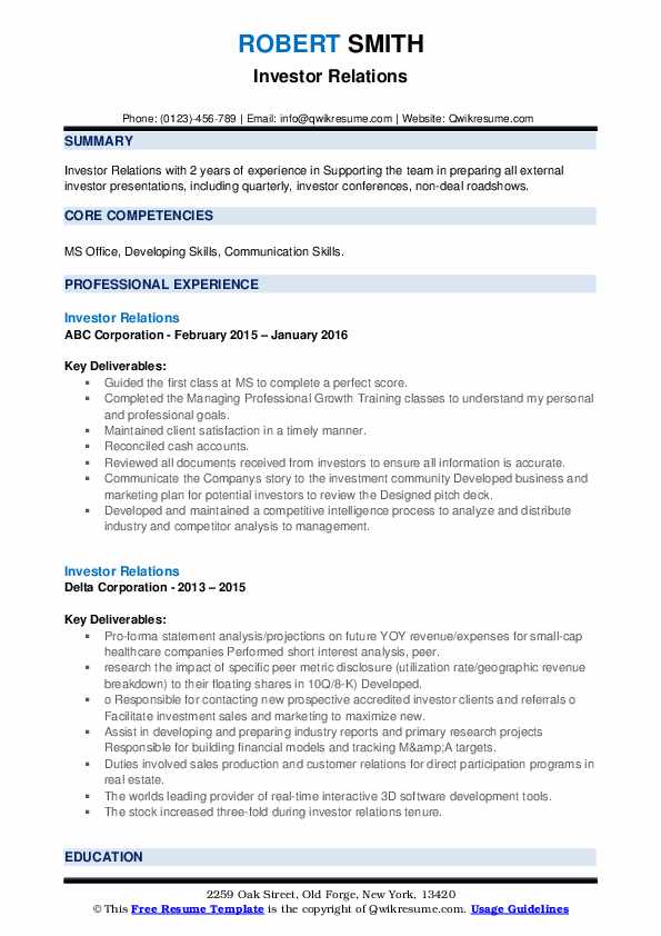 Detail Investor Relations Plan Template Nomer 53