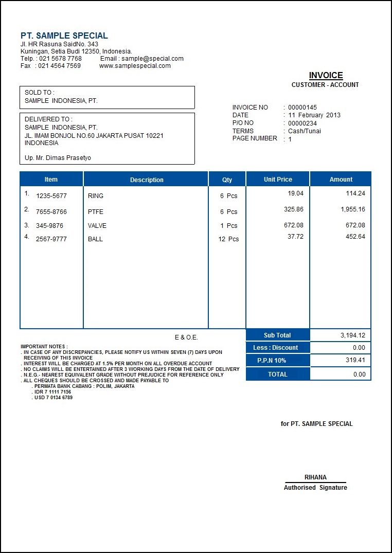 Detail Invoice Template Excel Indonesia Nomer 10