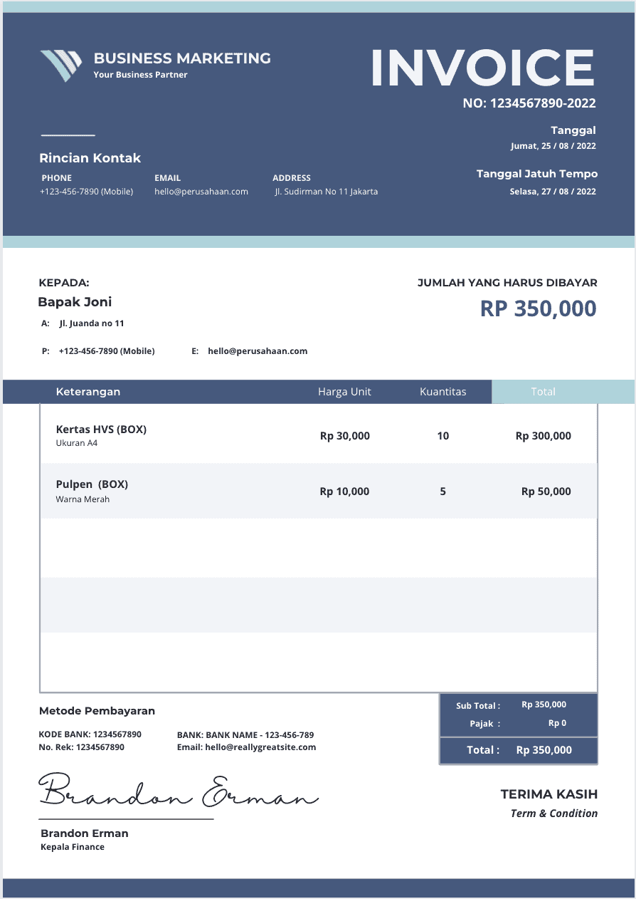 Detail Invoice Template Excel Indonesia Nomer 6