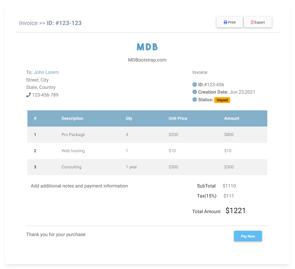 Detail Invoice Template Html With Css Free Download Nomer 17