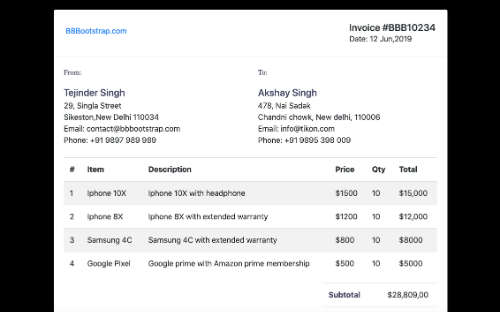 Detail Invoice Template Html With Css Free Download Nomer 19