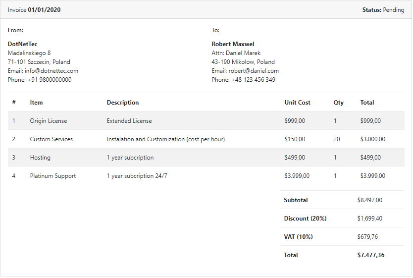 Detail Invoice Template Html With Css Free Download Nomer 10