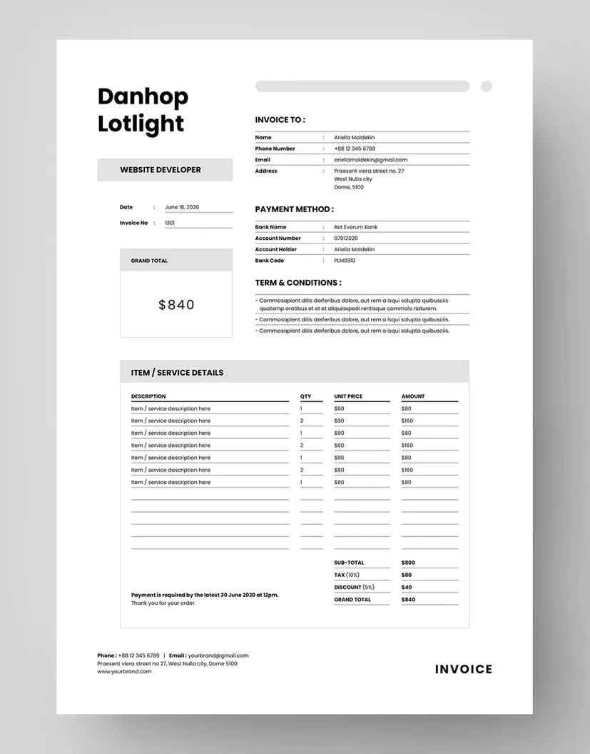 Detail Invoice Template Word Nomer 37