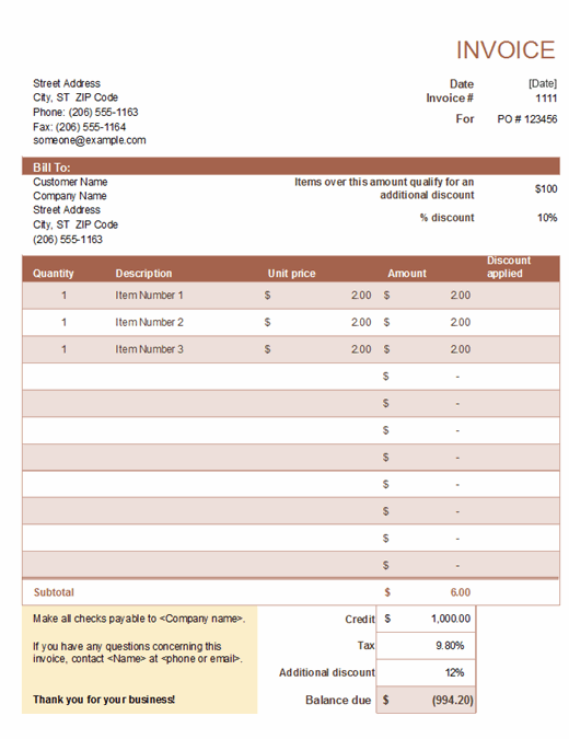Detail Invoice With Discount Template Nomer 2