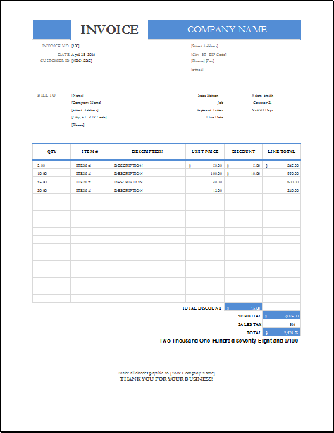 Detail Invoice With Discount Template Nomer 16