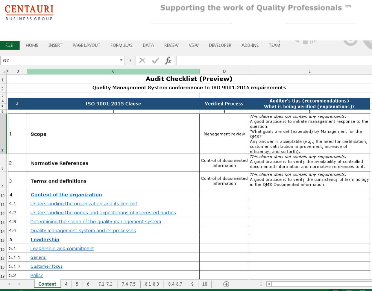Detail Iso 9001 2015 Checklist Excel Template Nomer 29