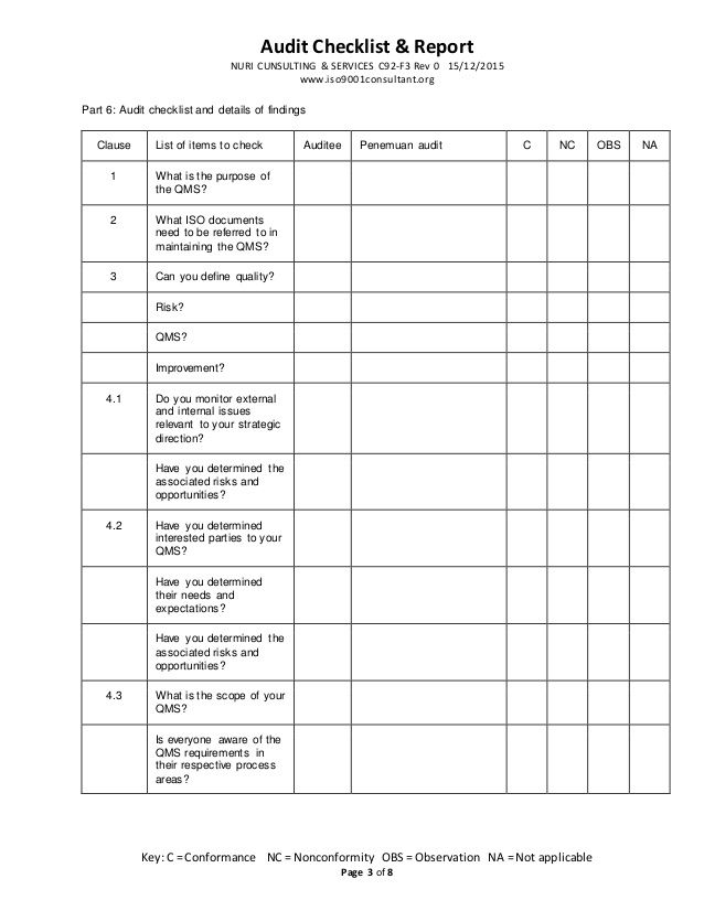 Detail Iso 9001 2015 Checklist Excel Template Nomer 5