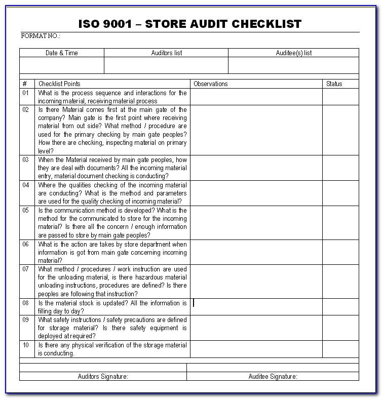 Detail Iso 9001 Checklist Excel