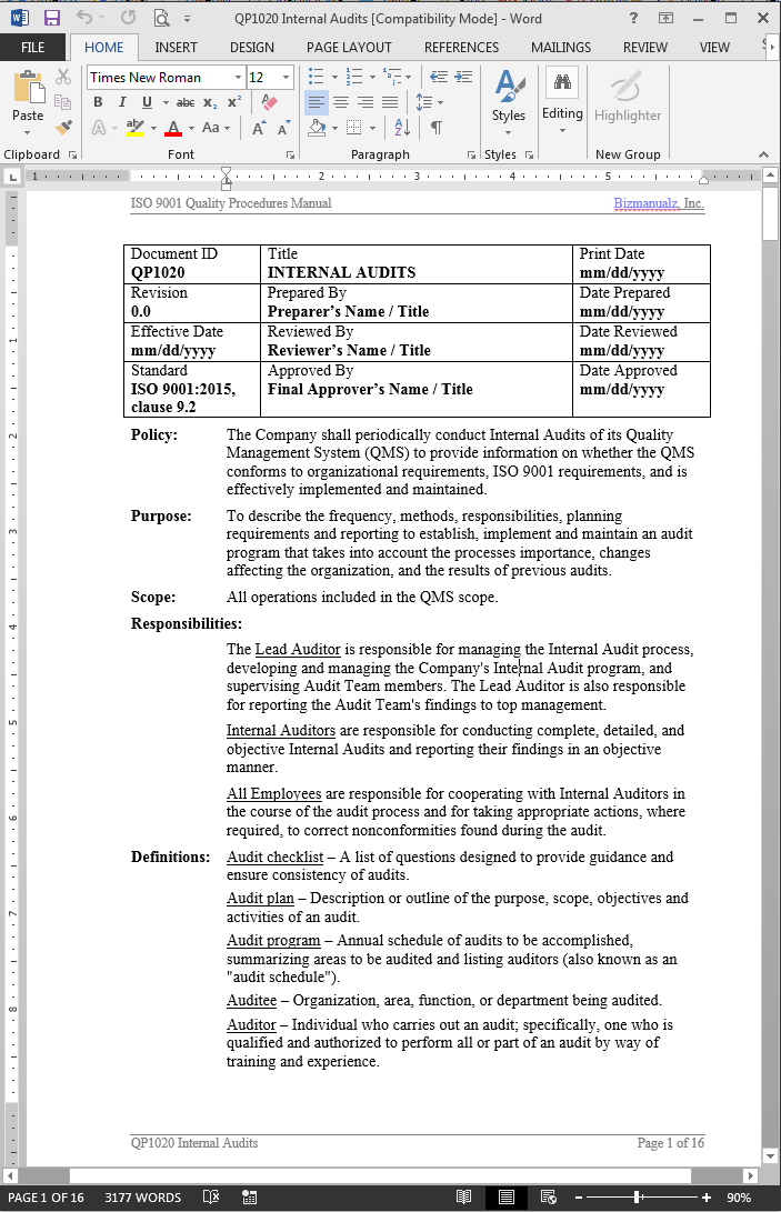 Detail Iso Internal Audit Template Nomer 12