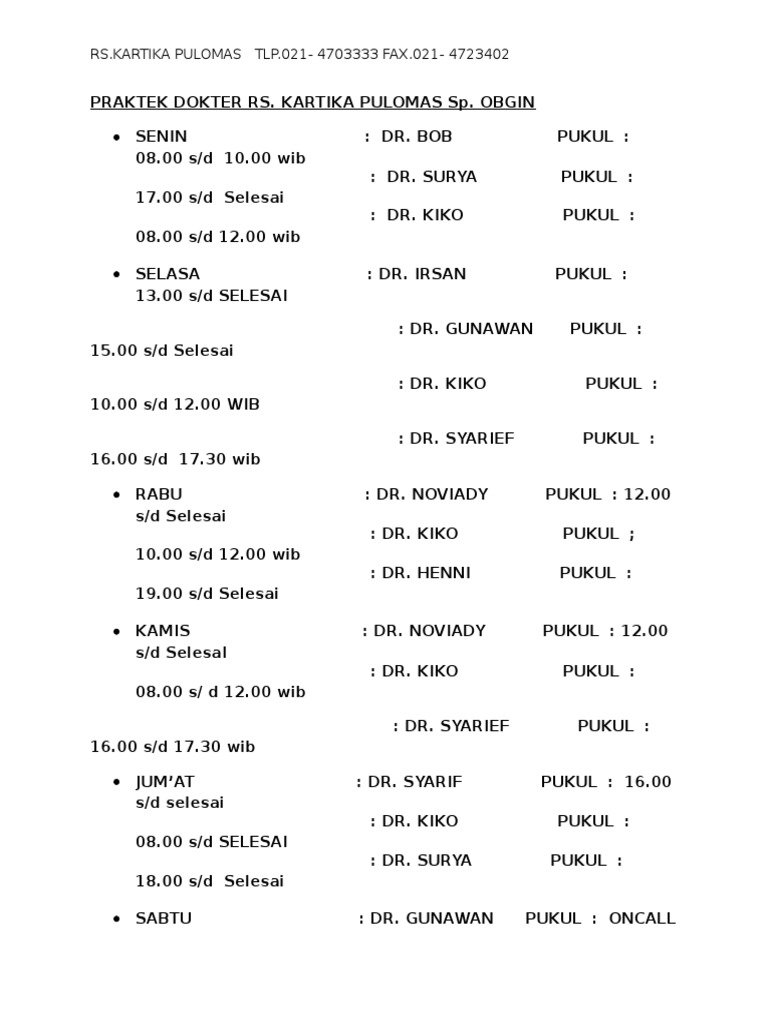 Detail Jadwal Dokter Rumah Sakit Kartika Sukabumi Nomer 29