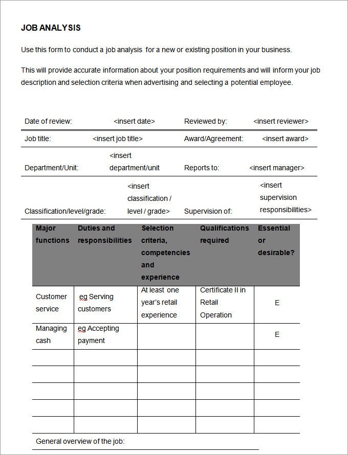 Detail Job Analysis Template Word Nomer 5