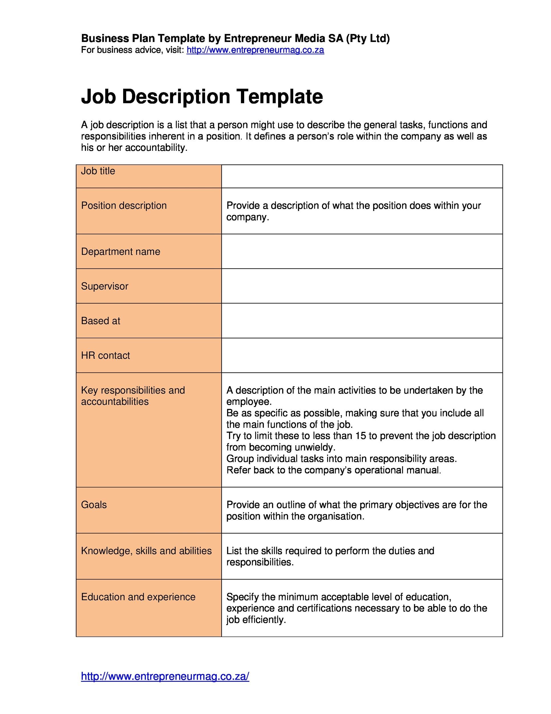 Detail Job Description Template Nomer 4