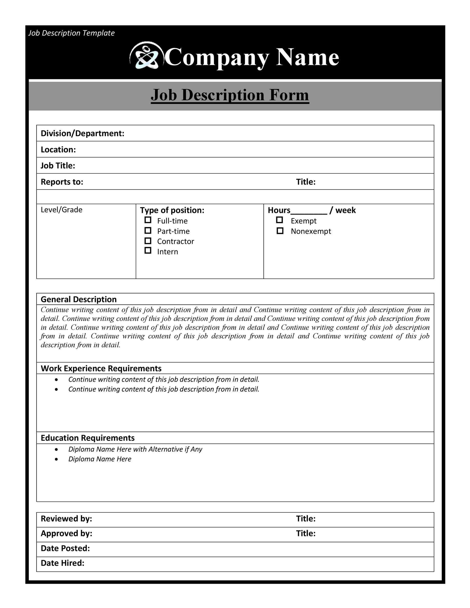 Detail Job Description Template Nomer 5