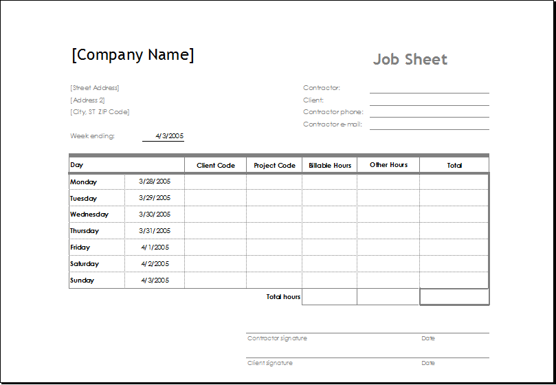 Detail Job Sheet Template Nomer 2