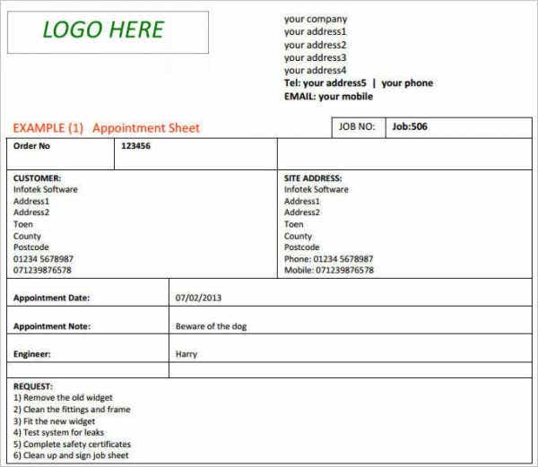 Detail Job Sheet Template Nomer 3