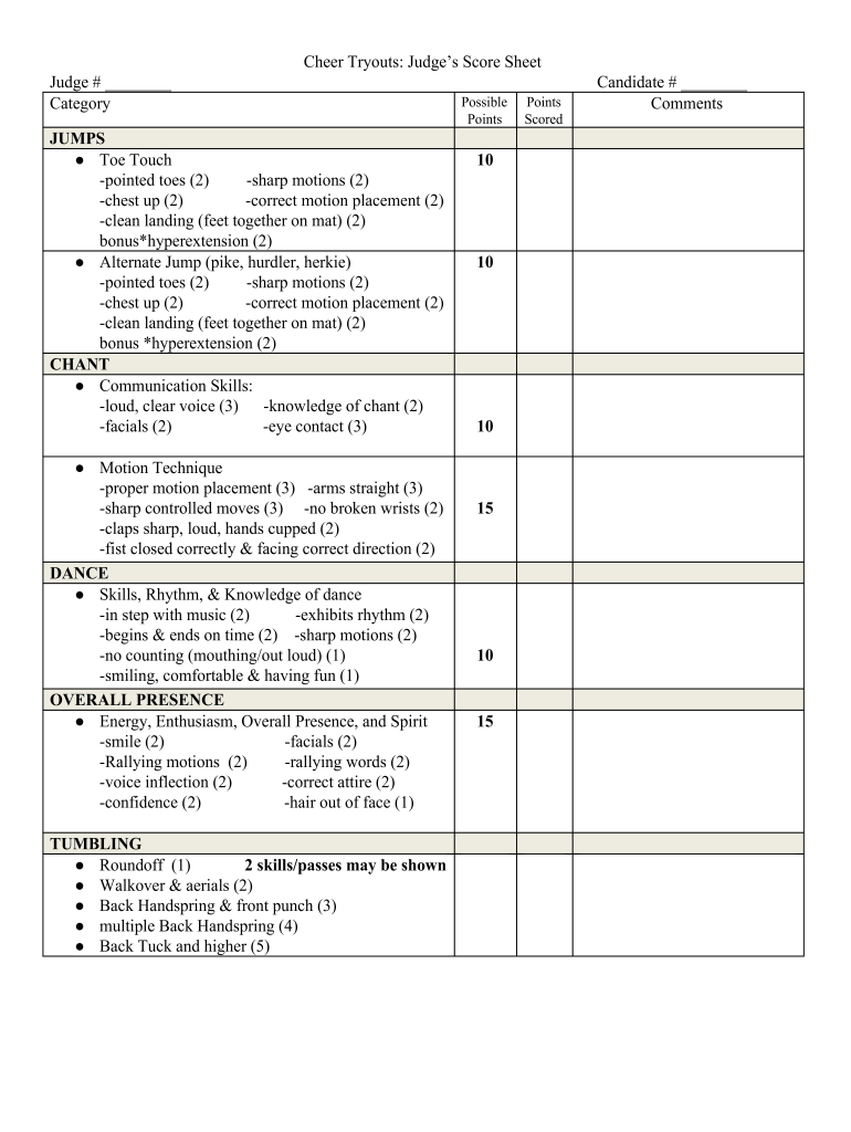 Judging Score Sheet Template | Free Download Nude Photo Gallery