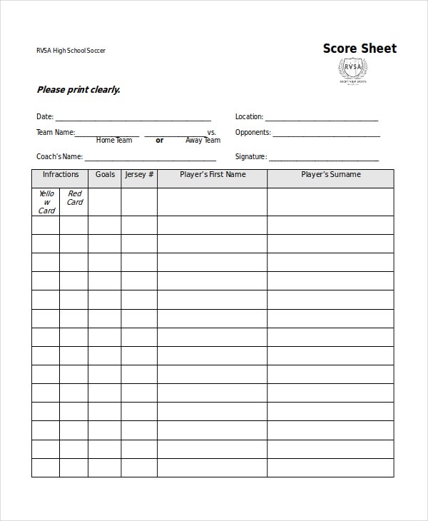 Judging Score Sheet Template