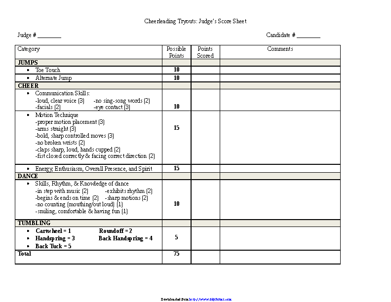 Judging Score Sheet Template