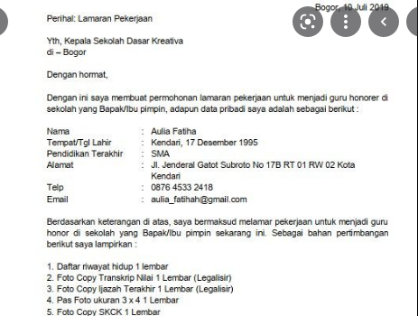 Detail Kesimpulan Surat Lamaran Kerja Nomer 18