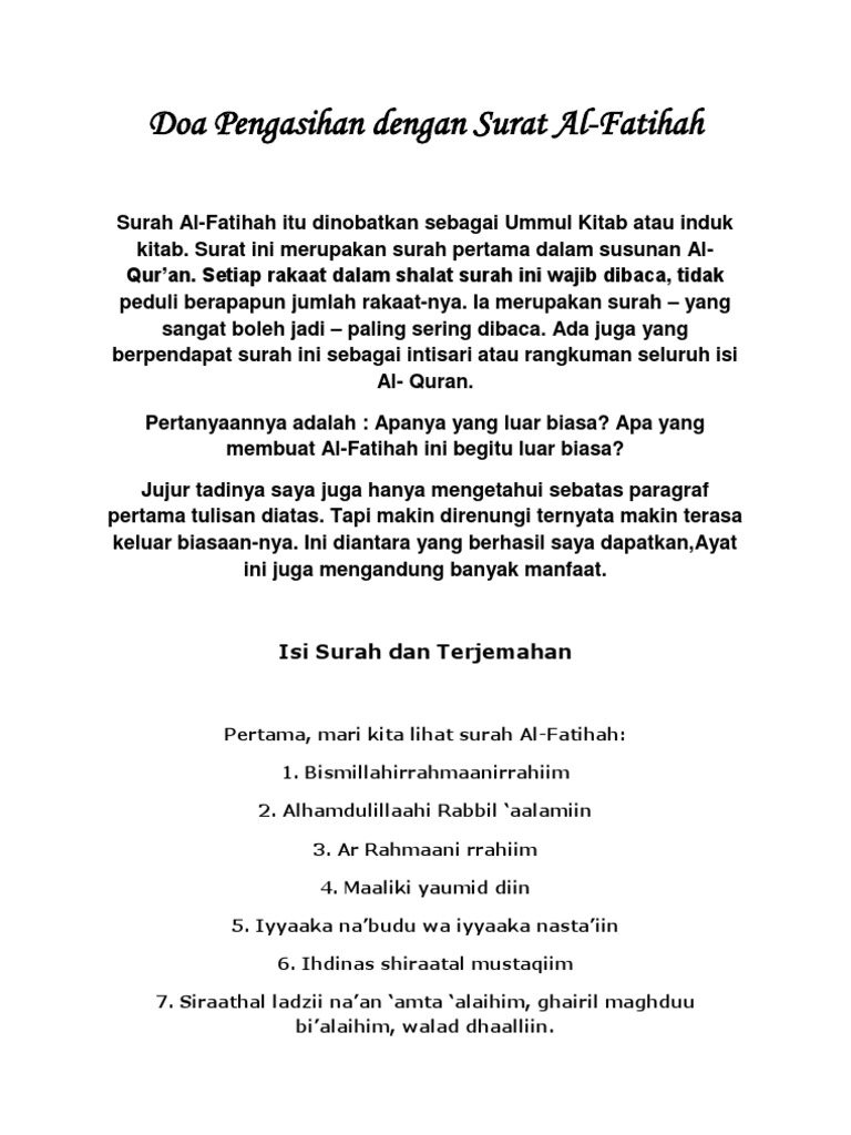 Detail Khasiat Surat Al Fatihah Untuk Pengasihan Nomer 10