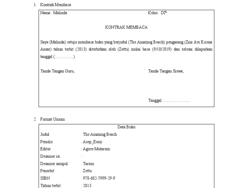 Detail Kontrak Membaca Buku Fiksi Nomer 15